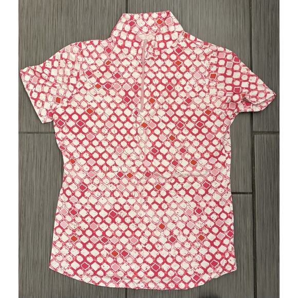 Ibkul Pink Patterned Short Sleeve Mock Golf Shirt Size Small 1/4 Zip - Picture 3 of 7